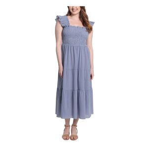 LONDON TIMES PETITES Womens Navy Pullover Unlined Midi Dress Petites PXL